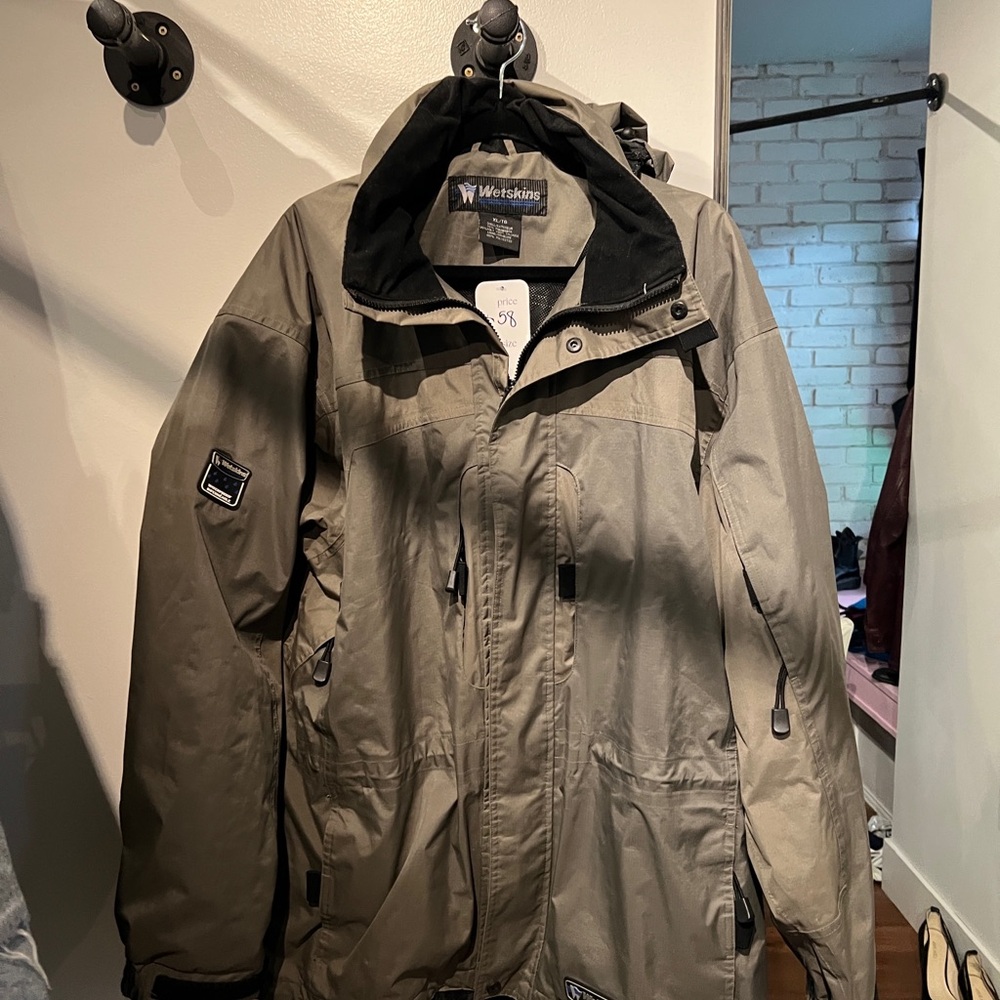 Green wet skins jacket baggy olive green casual shirt weatherproof
